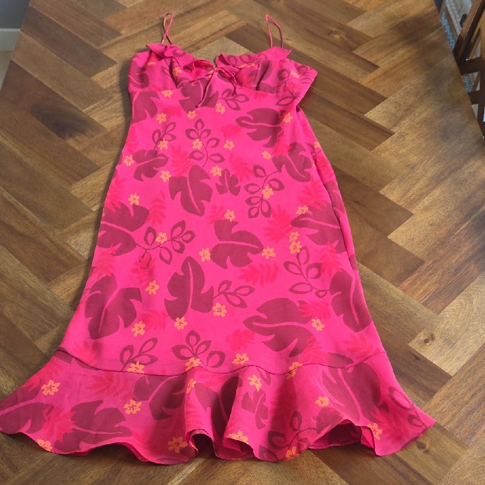Express Red Pink Floral Dress